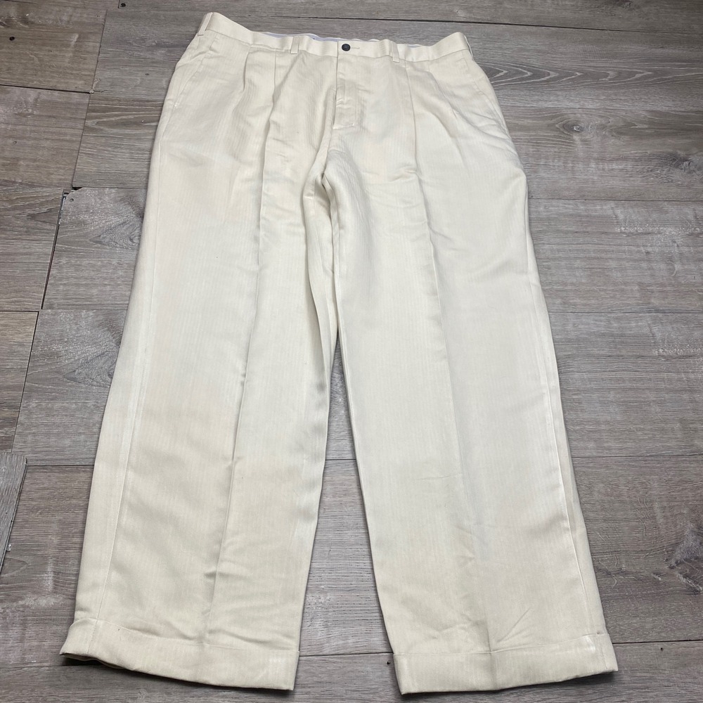Ping Golf Pants Mens 40x30 Cream Beach Pleated‎ Rayon Blend Cuffed Trousers Wide